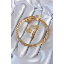Inure Jewelry 316L Çelik Gold Renk Sarmal Model Erkek Bileklik Yüzük Kombini