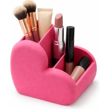 Yapı3D Kalp Şeklinde Makyaj Organizeri | Çok Bölmeli Kozmetik Düzenleyici | Ruj & Makyaj Fırçası Standı | Dekoratif Masa Üstü Organizer