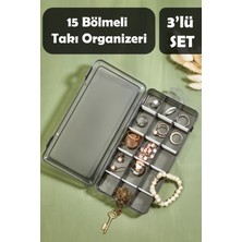 Fesya Home Takı Kutusu 3'lü 15 Bölmeli Takı Kutusu Ayarlanabilir Takı Düzenleyici - Şeffaf Siyah