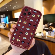 Ucuc iPhone 14 Pro Max Uyumlu Bordo Silikon Kılıf Nazar Boncuğu Desenli Darbeye Dayanıklı Lens Koruma