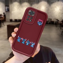 Ucuc Xiaomi Redmi Note 11/11S Uyumlu Bordo Silikon Kılıf Sevimli Stitch Desenli Darbeye Dayanıklı Lens Koruma