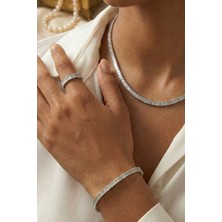 Aurrari Premium Su Yolu Zirkon Taşlı Çelik Kolye, Yüzük, Bileklik Seti