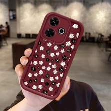 Ucuc Xiaomi Redmi 13 5g Uyumlu Bordo Silikon Kılıf Çiçek Desenli Darbeye Dayanıklı Lens Koruma