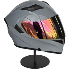 Scharf 902 Çene Açılır Motosiklet Kaskı – Güneş Gözlüklü Cement Grey (Rosepink Vizörlü)