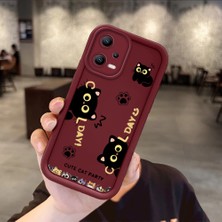 Ucuc Xiaomi Redmi Note 12 5g Uyumlu Sevimli Kedi Desenli Bordo Silikon Lens Koruma Şok Emici Kılıf
