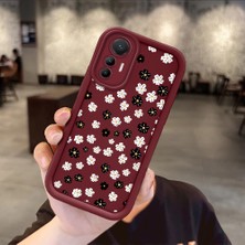 Ucuc Xiaomi 12 Lite Uyumlu Bordo Silikon Kılıf Çiçek Desenli Darbeye Dayanıklı Lens Koruma