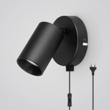 Riolight Modern Siyah Metal LED Hareketli Başlık Kablolu Fişli Spot Okuma Lambası(Ampul Dahil)