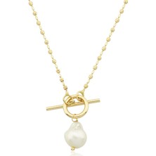 İryum Barok Inci Modern T-Toka Altın Kolye-14 Ayar