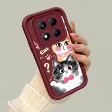Ucuc Xiaomi Redmi Note 14 Pro Plus 5g Uyumlu Sevimli Kedi Desenli Bordo Silikon Lens Koruma Şok Emici Kılıf