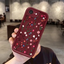 Ucuc iPhone 16E Uyumlu Bordo Çiçek Desenli Silikon Malzeme Darbeye Dayanıklı Lens Koruma