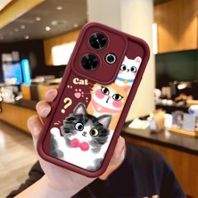 Ucuc Xiaomi Poco M6 4g Uyumlu Sevimli Kedi Desenli Bordo Silikon Lens Koruma Şok Emici Kılıf