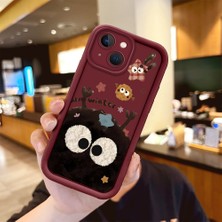Ucuc iPhone 13 Uyumlu Bordo Silikon Kılıf Sevimli Kartun Desenli Darbeye Dayanıklı Lens Koruma