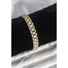 Inure Jewelry 316L Çelik Gold ve Gümüş Renk 9 mm Kalınlık Erkek Bileklik