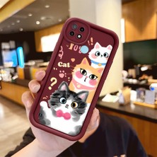 Ucuc Realme C21 Uyumlu Sevimli Kedi Desenli Bordo Silikon Lens Koruma Şok Emici Kılıf