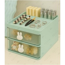 Fesya Home Bunny 2 Çekmeceli Makyaj Organizeri Bölmeli Fırça Kozmetik Makyaj Düzenleyici Organizer - Yeşil