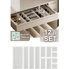 Fesya Home Origami 12'li Makyaj Organizeri Çekmece Içi Düzenleyici Set Şeffaf 4k-40-3b-1xl
