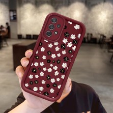 Ucuc Samsung Galaxy A72 4g Uyumlu Bordo Silikon Kılıf Çiçek Desenli Darbeye Dayanıklı Lens Koruma