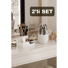 Fesya Home Corner-Fanus Üçgen ve 7 Bölmeli Makyaj Organizeri Seti Masa Üstü Düzenleyici Organizer - Beyaz