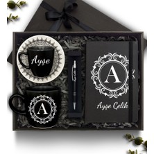 As Gift Kişiye Özel Siyah Defter & Fincan &  Kupa & Kalem Hediye Seti