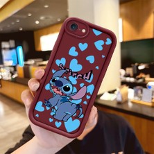 Ucuc iPhone 7/8/se 2020 2022 Uyumlu Bordo Silikon Kılıf Sevimli Stitch Desenli Darbeye Dayanıklı Lens Koruma