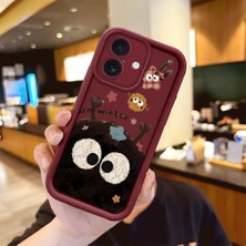 Ucuc iPhone 16 Uyumlu Bordo Silikon Kılıf Sevimli Kartun Desenli Darbeye Dayanıklı Lens Koruma