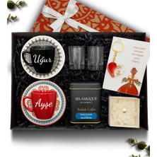 As Gift Siyah Fincan & Kırmızı Fincan & Türk Kahvesi & Kalpli Anahtarlık & Mum & Cam Su Bardağı Hediye Seti