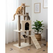 Feyza Design Rahat ve Eğlenceli Kedi Tırmalama Oyun Evi, Beyaz, Hamaklı Yuvalı
