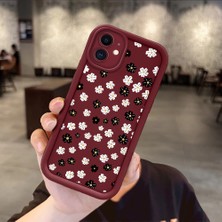 Ucuc iPhone 12 Uyumlu Bordo Silikon Kılıf Çiçek Desenli Darbeye Dayanıklı Lens Koruma