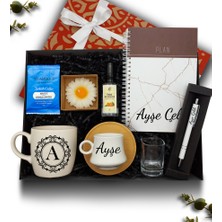 As Gift Beyaz Kupa & Bambu Tabaklı Fincan & Defter &  Kahve & Kolonya & Mum & Cam Su Bardağı & Kalem