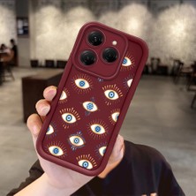 Ucuc Tecno Spark 20 Pro Uyumlu Bordo Silikon Kılıf Nazar Boncuğu Desenli Darbeye Dayanıklı Lens Koruma