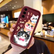 Ucuc Samsung Galaxy A56/A36 Uyumlu Sevimli Kedi Desenli Bordo Silikon Lens Koruma Şok Emici Kılıf