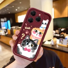 Ucuc Tecno Spark 20 Pro Uyumlu Sevimli Kedi Desenli Bordo Silikon Lens Koruma Şok Emici Kılıf