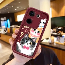 Ucuc Tecno Camon 20/20 Pro 4g Uyumlu Sevimli Kedi Desenli Bordo Silikon Lens Koruma Şok Emici Kılıf