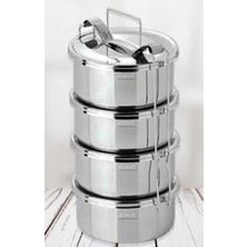 abnturk 4-6 Kişilik Sefer Tası 4 Kaplı Paslanmaz Çelik Taşıma Kabı 14X6CM