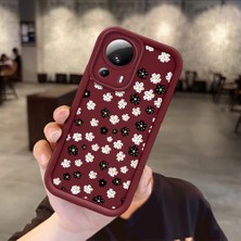 Ucuc Xiaomi 13 Lite Uyumlu Bordo Silikon Kılıf Çiçek Desenli Darbeye Dayanıklı Lens Koruma