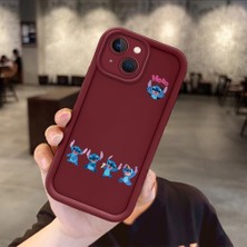 Ucuc iPhone 13 Uyumlu Bordo Silikon Kılıf Sevimli Stitch Desenli Darbeye Dayanıklı Lens Koruma