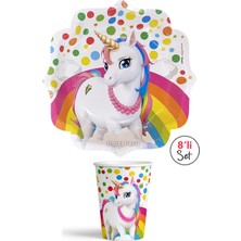 Parti Pera Unicorn Şekilli Doğum Günü Karton Tabak Bardak 8'li Set