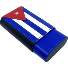 Bıyıklı Tobacco Küba Bayrağı Temalı 3’lü Deri Puro Kılıfı – Sedir Ağacı Astarlı ve Hediye Kutulu