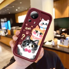 Ucuc Xiaomi 13 Lite Uyumlu Sevimli Kedi Desenli Bordo Silikon Lens Koruma Şok Emici Kılıf