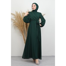 Bağlama Detay Şifon Elbise Zümrüt