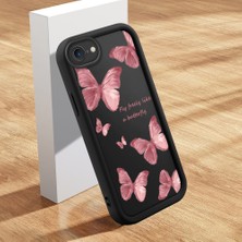 Ucuc iPhone 7/8/se 2020 2022 Uyumlu Siyah Silikon Kılıf Kelebek Desenli Darbeye Dayanıklı Lens Koruma
