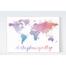 Ninastore Suluboya Dünya Haritası Posteri: Pastel Çocuk Odası Duvar Sanatı