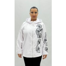 AlanyaXXL Büyük Beden Kapüşonlu Çiçek Işlemeli Kadın Mont