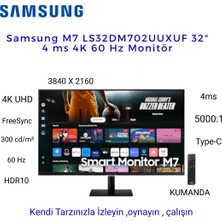 Samsung 4 K  Full UHD 32" 4 Ms 60 Hz 4K HDR10  Uzaktan Kumandalı Smart Siyah Monitör