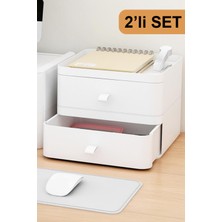Fesya Home Esta 2 Çekmeceli Makyaj Organizeri 2 Katlı Çok Amaçlı Çekmeceli Organizer - Beyaz