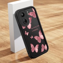 Ucuc Xiaomi Redmi 13C Uyumlu Siyah Silikon Kılıf Kelebek Desenli Darbeye Dayanıklı Lens Koruma