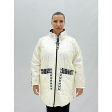 AlanyaXXL Büyük Beden Cepli Yanardöner Kumaşlı Kapitone Oversize Kadın Mont