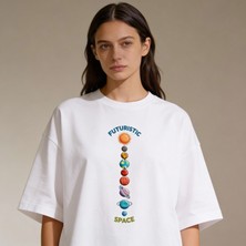 Dune Futuristic Space Oversize Pamuk 3 İplik Beyaz T-shirt