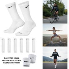 Nike 8'li Set SX7664-010 6 Çift Spor Kadın Erkek Penye Terletmez Antrenman Salon&outdoor Çoraplar ve 2 Adet Swoosh Havlu Bileklik Hediyeli