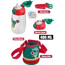 PremiumPort Çocuklar Için 480ML Tritan Su Matarası, 2 Kapak ve Pipetli Seçeneklerle